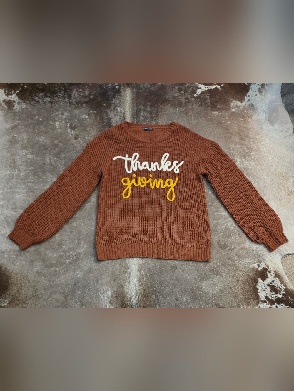 Thanksgiving Fall Sweater Rust Brown Thanks Giving Knit